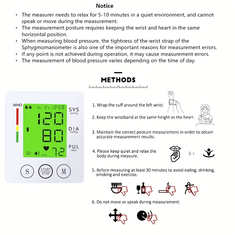   kun wrist   automatic wrist bp monitor talking blood pressure cuff for home use adjustable cuffs for adult electronic digital large lcd display with battery and carrying case Product details 9