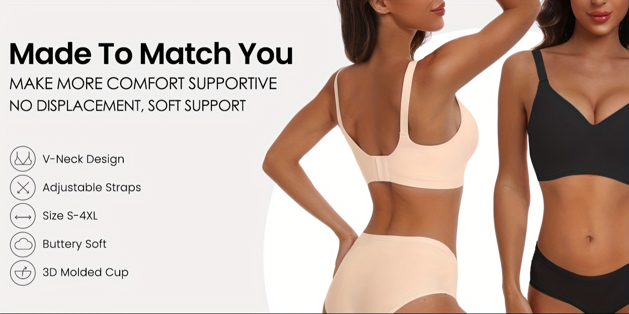 wirefree   bra v neck semi padded adjustable straps everyday t shirt bra for women Product details 7