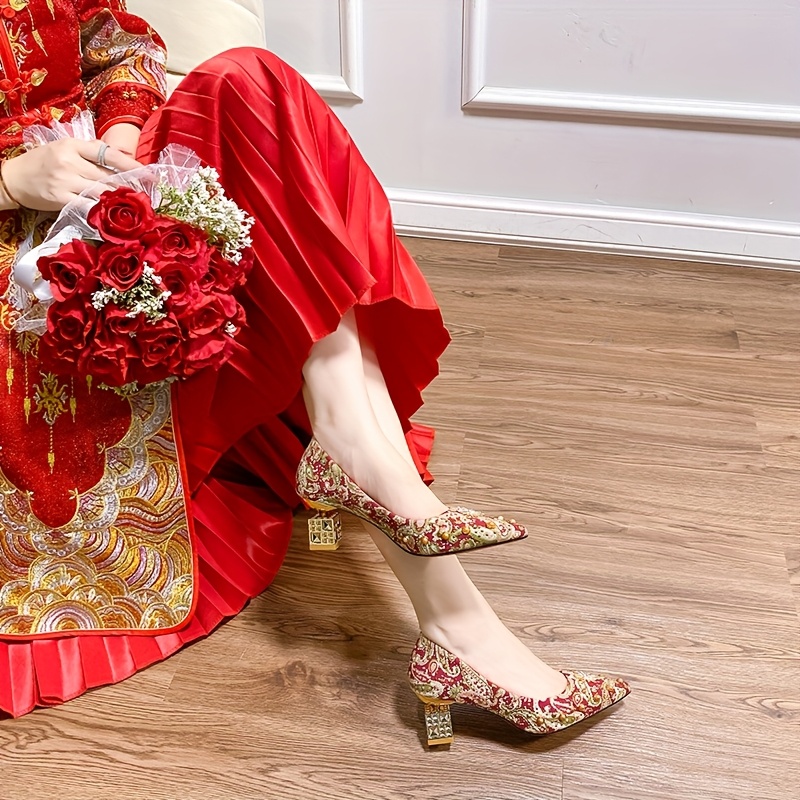 elegant chinese style satin wedding shoes women featuring a Temu - Main Image