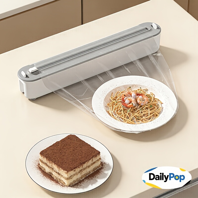 kitchen refillable portable plastic   with slide cutter adjustable foil dispenser with cutter sturdy food cling wrap film cutter for cooking baking tools wax paper plastic wrap storage box grey
