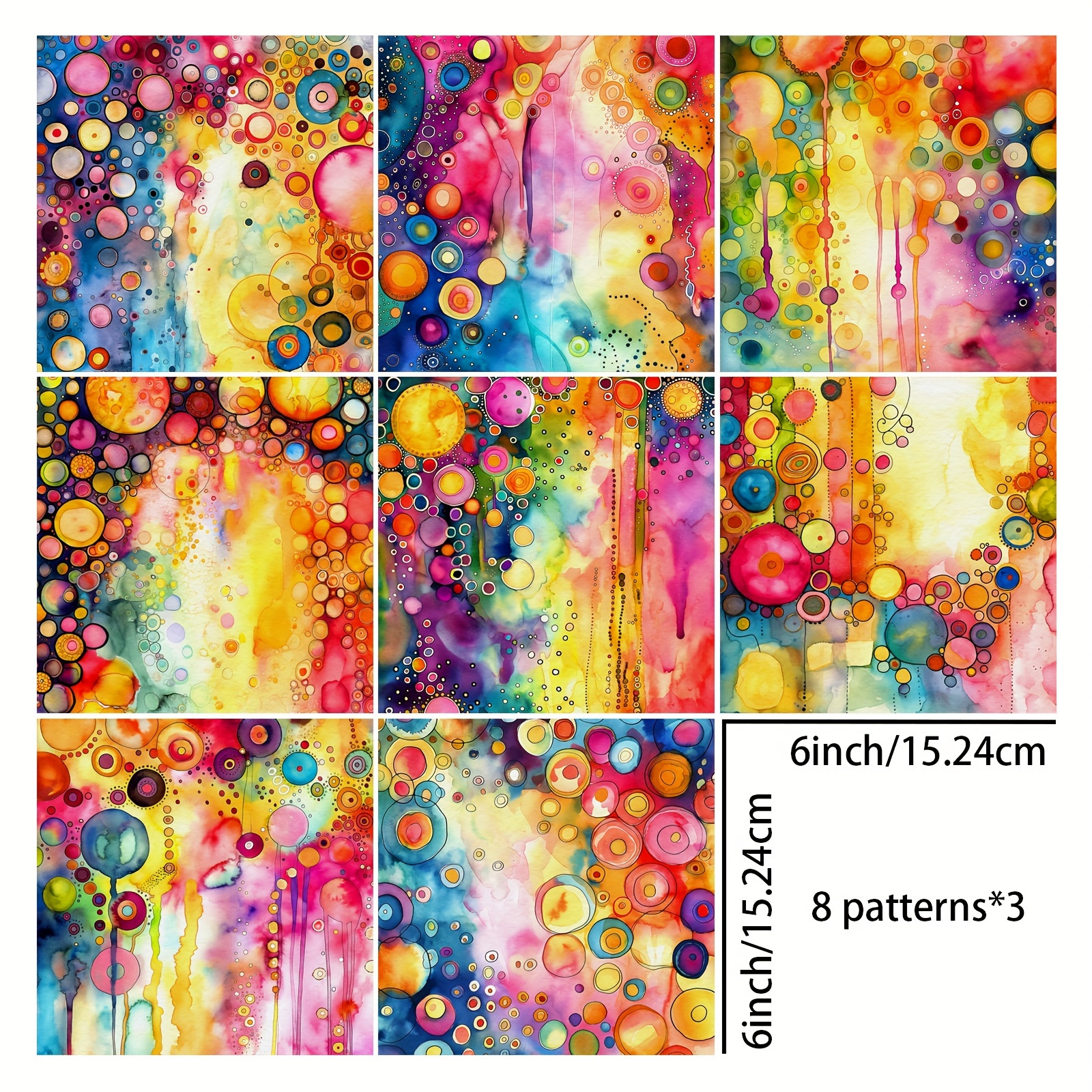 Image of 24pcs 6-inch Watercolor Graffiti Style Bright Bubble Background Decoration Diy Stationery Retro Diary Garbage Diary Page Greeting Card Planner Background Card Mat