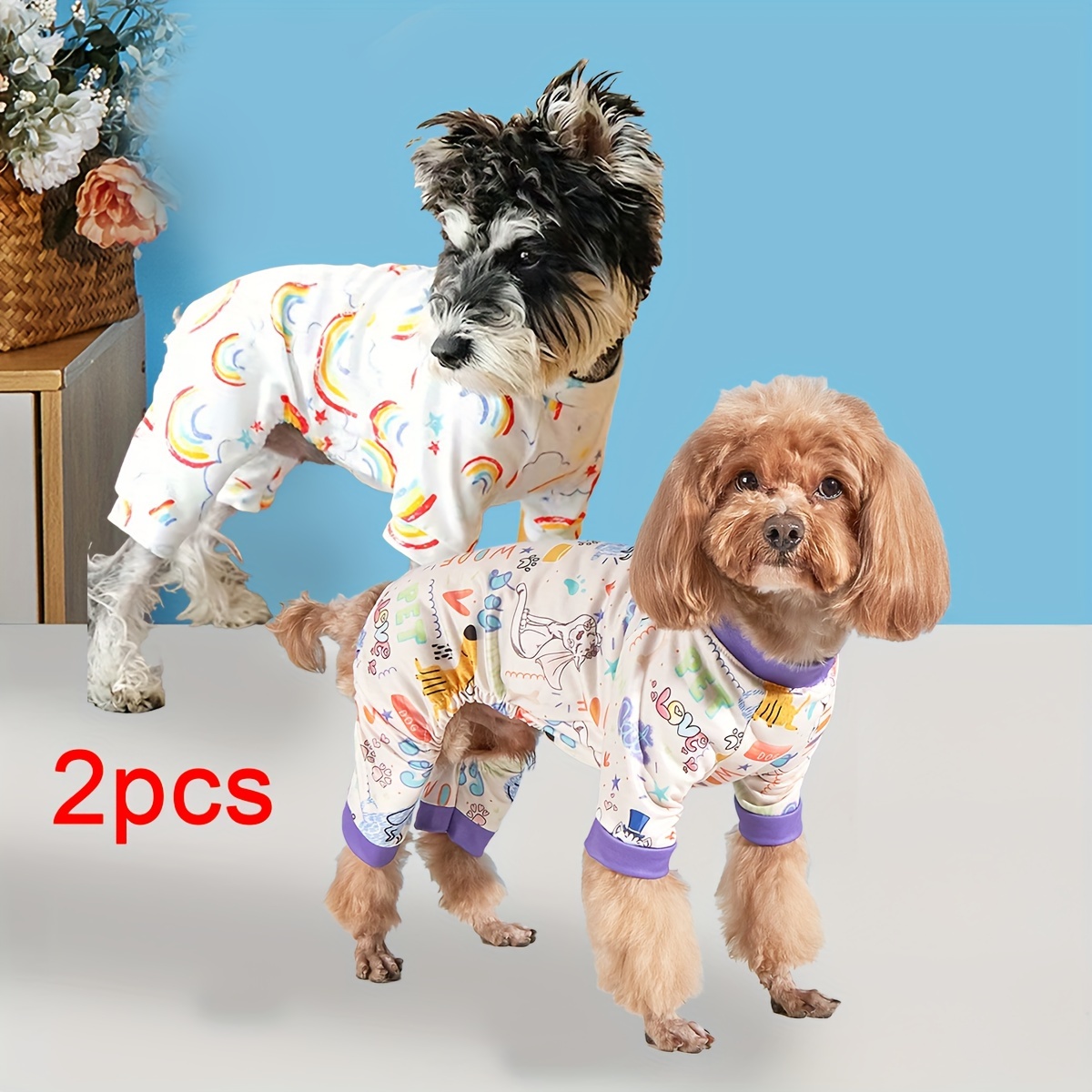 

2pcs Pet Pajamas Set For Small & - All- Polyester Loungewear, Graphic For & Toy Breeds,