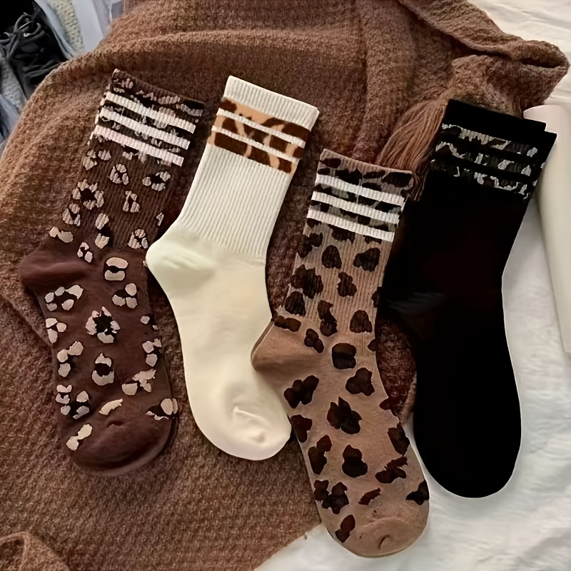 TEMU 2/4 Pairs Of Women's Leopard -bar Socks