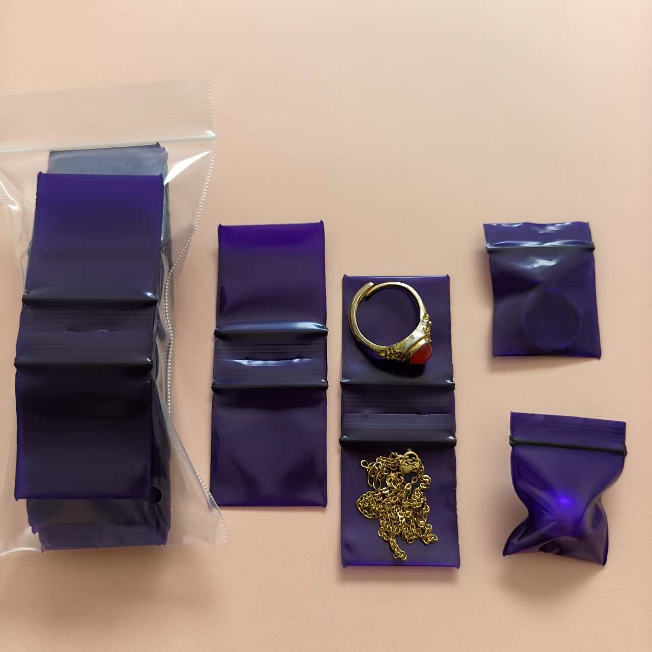 TEMU 98pcs Mini Purple Plastic Packaging Bags, Small Self-sealing Bags 3.25*4.22cm, Sealing Pouches For Jewelry Parts Storage, Reusable,, Portable