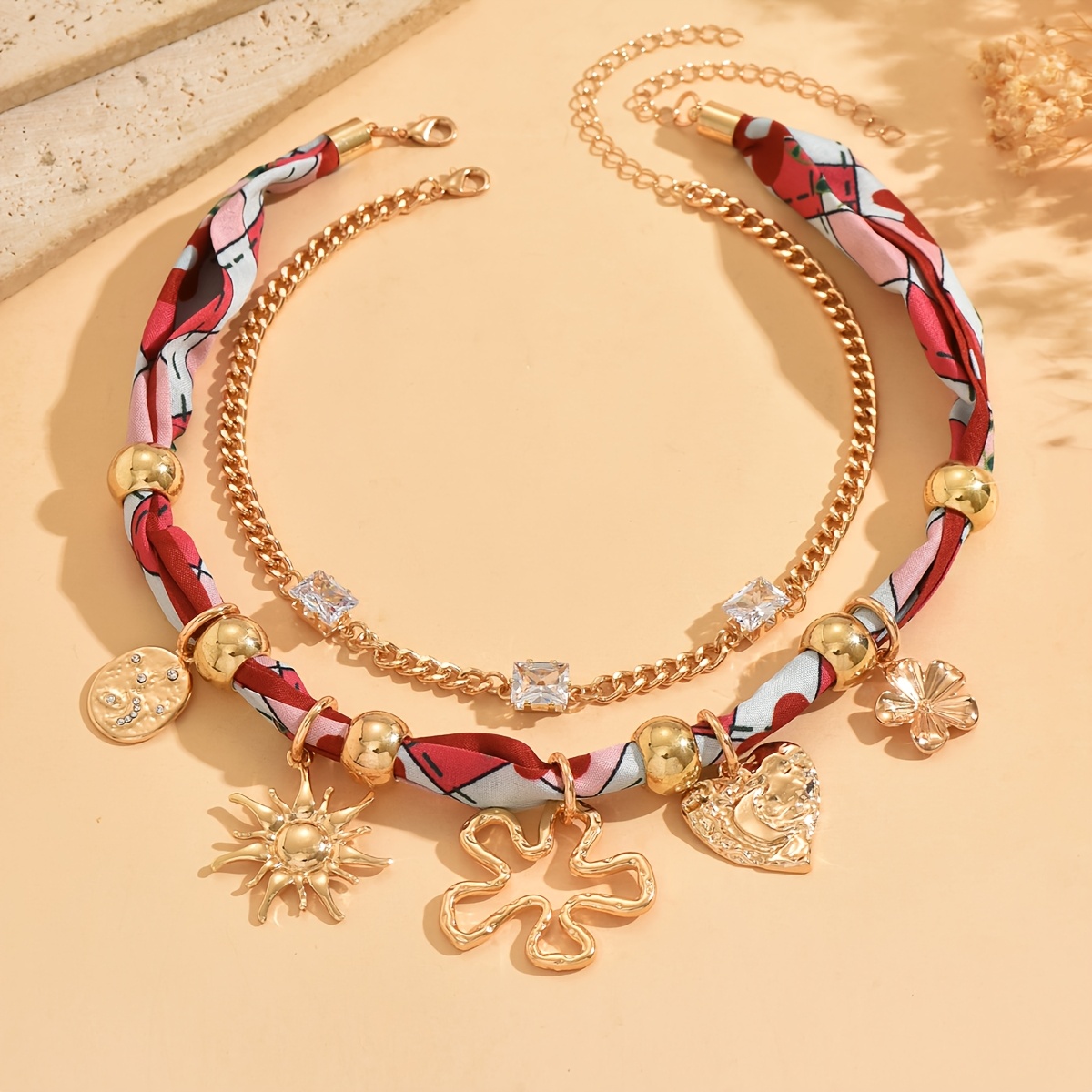 TEMU 2pcs Set Featuring A Niche Design With A And Rhinestone Clavicle Chain. This Fashionable And Versatile Multi-element Scarf Necklace With Floral