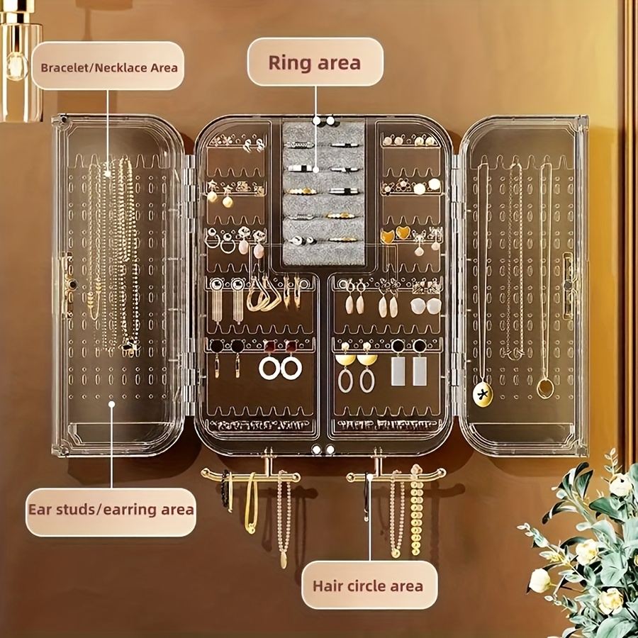 2pcs wall mounted jewelry organizer clear acrylic display case with no tool hanging earring necklace holder modern bathroom bedroom decor space saving jewelry tower for vanity closet earring holder sleek jewelry holder clear acrylic case jewelry organizer for bathroom Product details 4