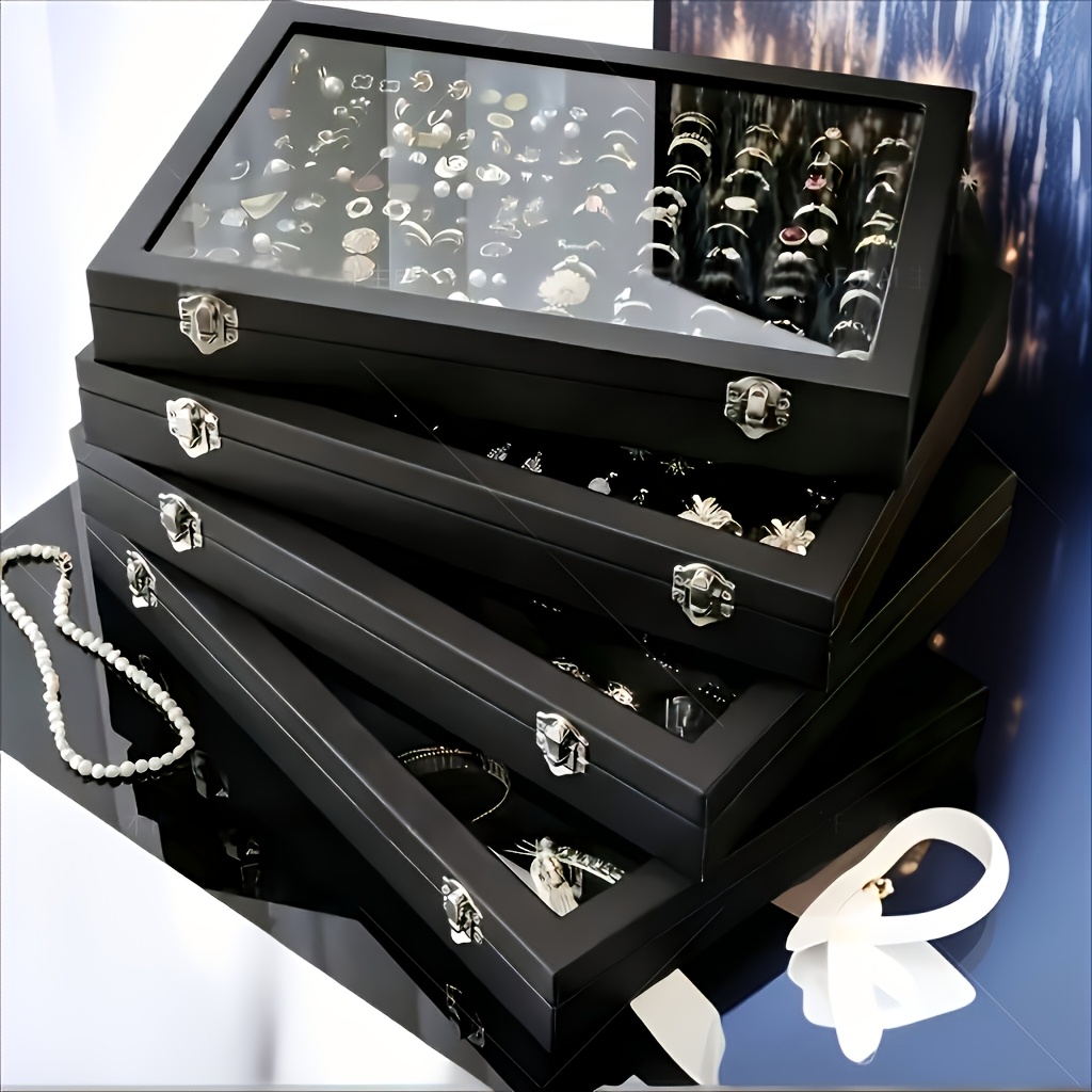 large capacity jewelry organizer box with transparent lid elegant necklace earring storage case soft fabric lined interior secure snap closure durable plastic desktop display for home or retail use jewelry box jewelry boxes Product details 0