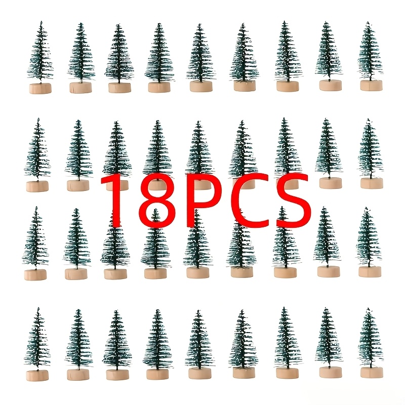 TEMU Lot de 18 mini artificiels avec aiguilles de pin et base en bois, de Noël de sapin blanc peint, micro paysage , modèle de table de sable,