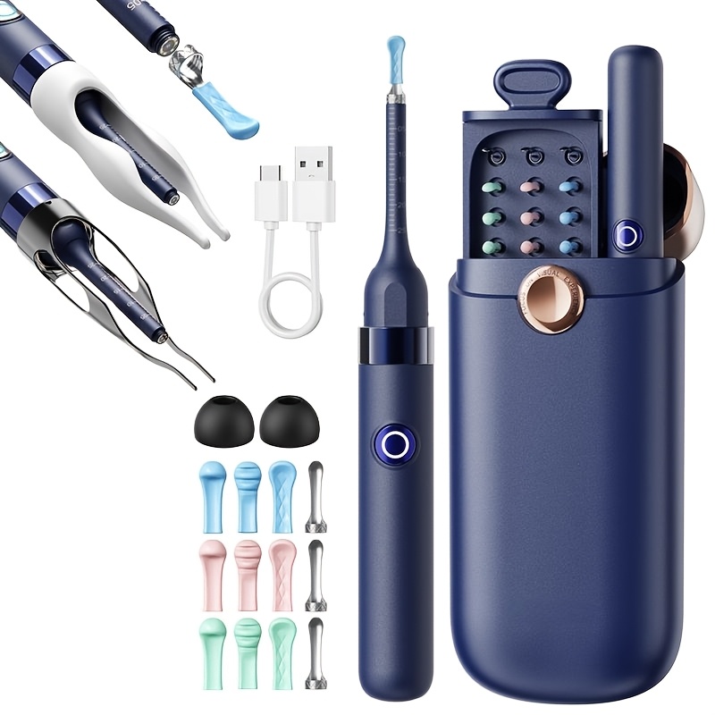 Image of Family Cleaning Kit: -time Viewing + Usb Charging, Integrates -nose Care, With 10 3-color Replaceable Scoops, Have Canal Forceps, Nasal Forceps & Portable Case, Daily Cleaning, Ip67