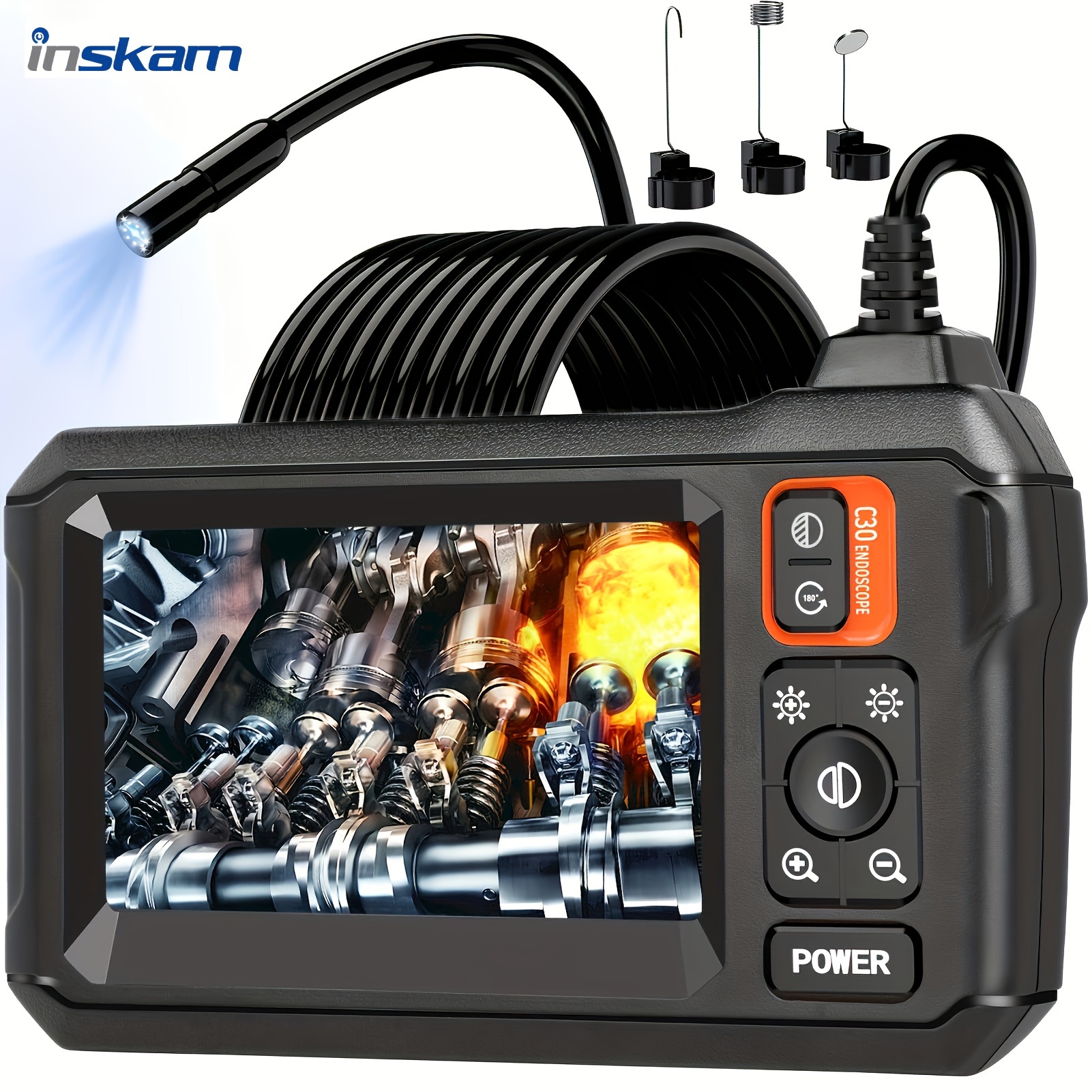 

Inskam 4.3" Ips Lcd Endoscope , 8mm , Ip67 , Abs , Display, Battery/usb , 2000mah Rechargeable Battery, ≤36v Operating , For Auto &