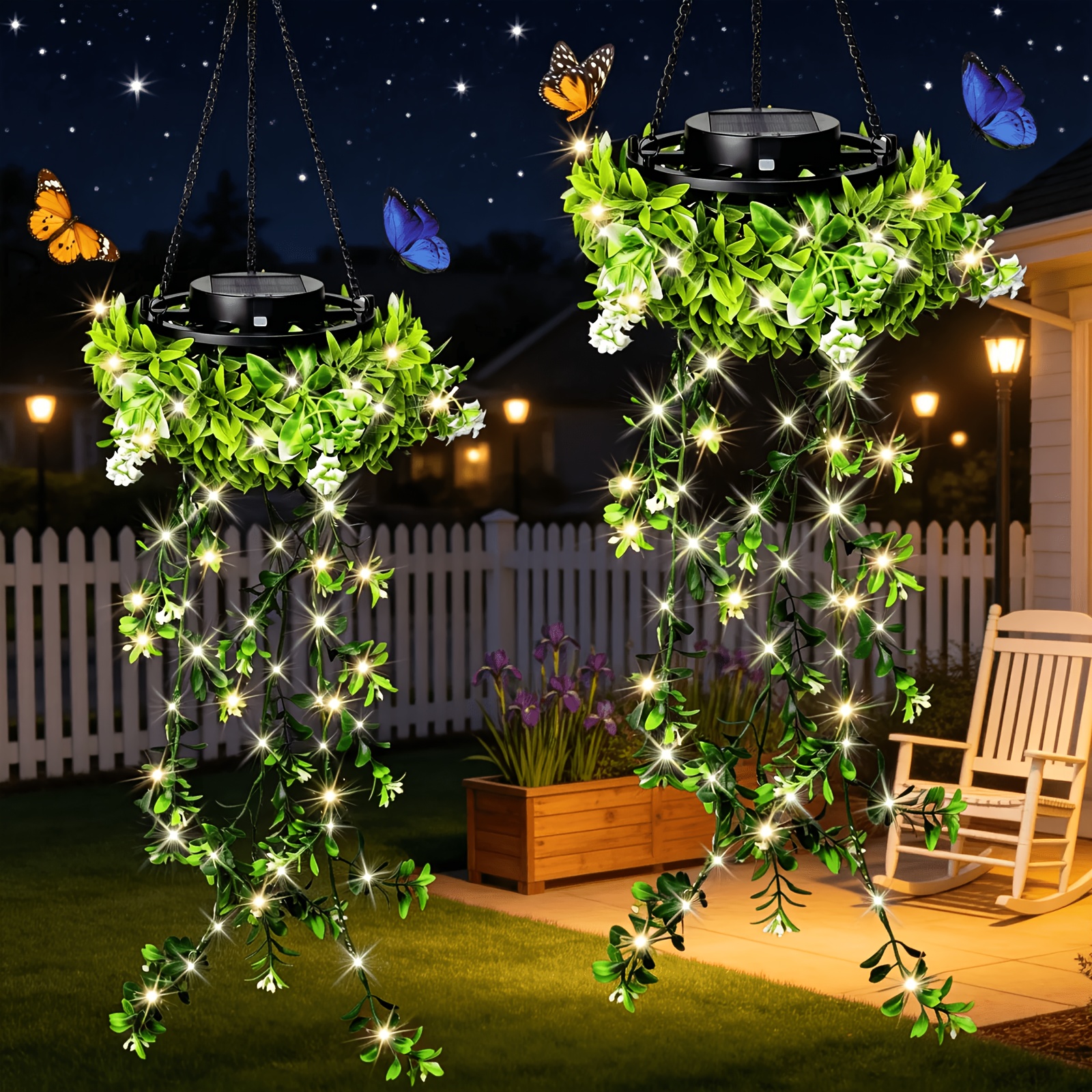 TEMU Solar Powered Lanterns, Ip65 For Outside Hanging, Automatic Solar Garden Lights With Realistic Floral Designs, Decoration For Garden, Yard,