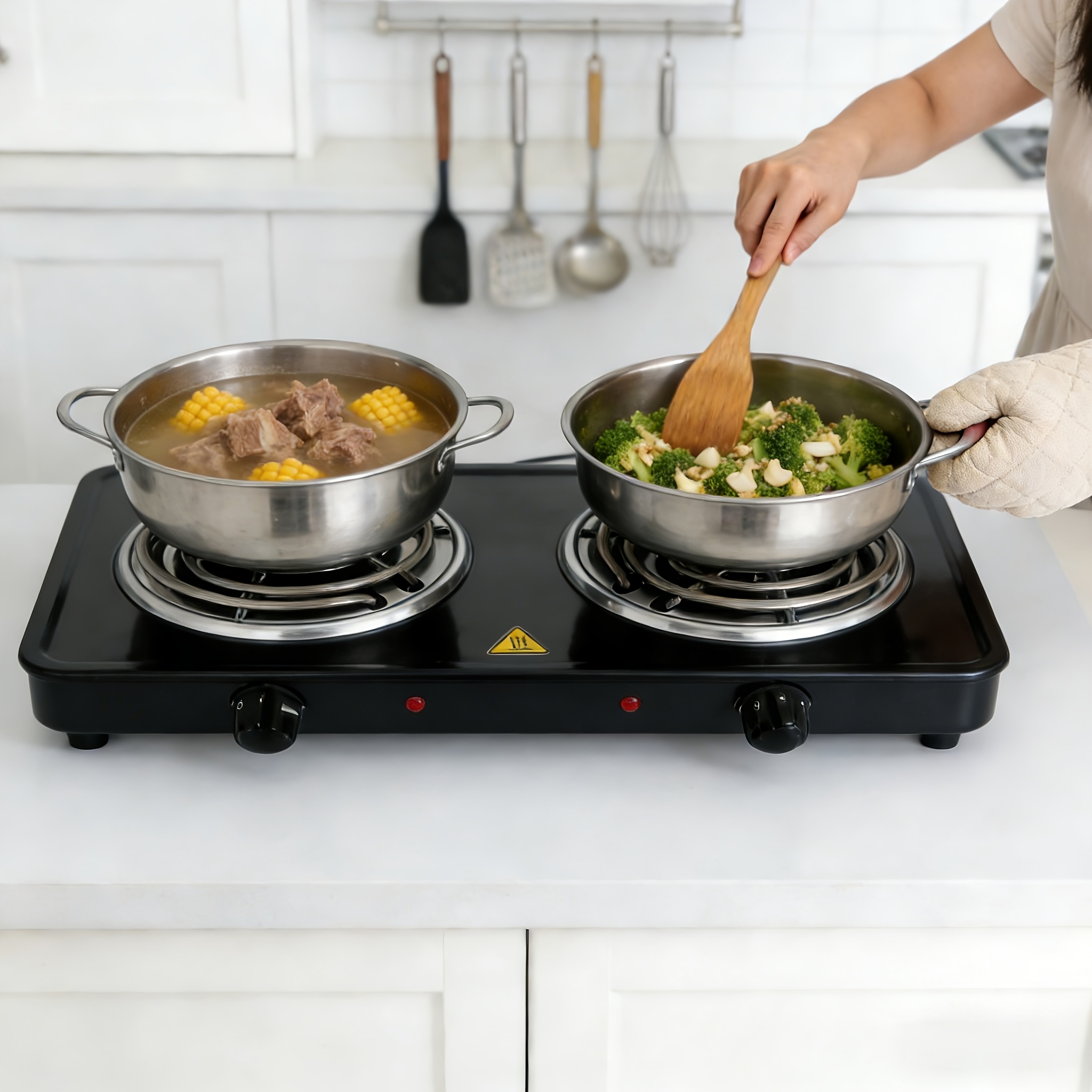 TEMU Portable Double Burner Hot Plate Electric Suitable For Rv, Dorm, Travel - Compact Stainless Stove With Heat Distribution, Easy-to- & Cooktop