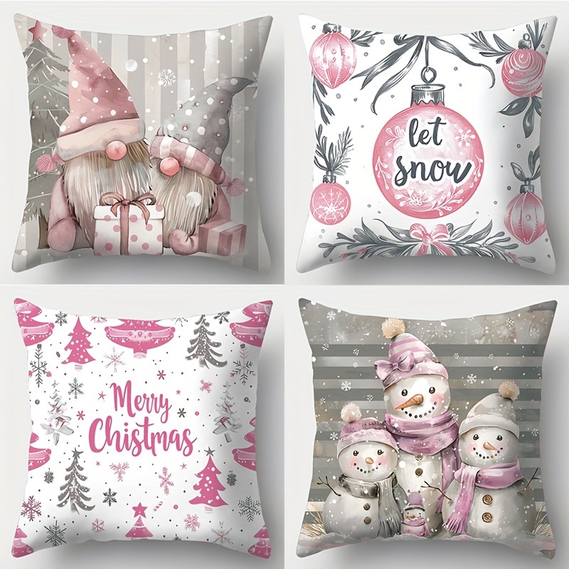 Image of 4pcs New Christmas Creative Pillowcase, 17.72 * 17.72, Suitable For Living Room Sofas, Beds, Bedrooms, Home Decor, No Pillow Core