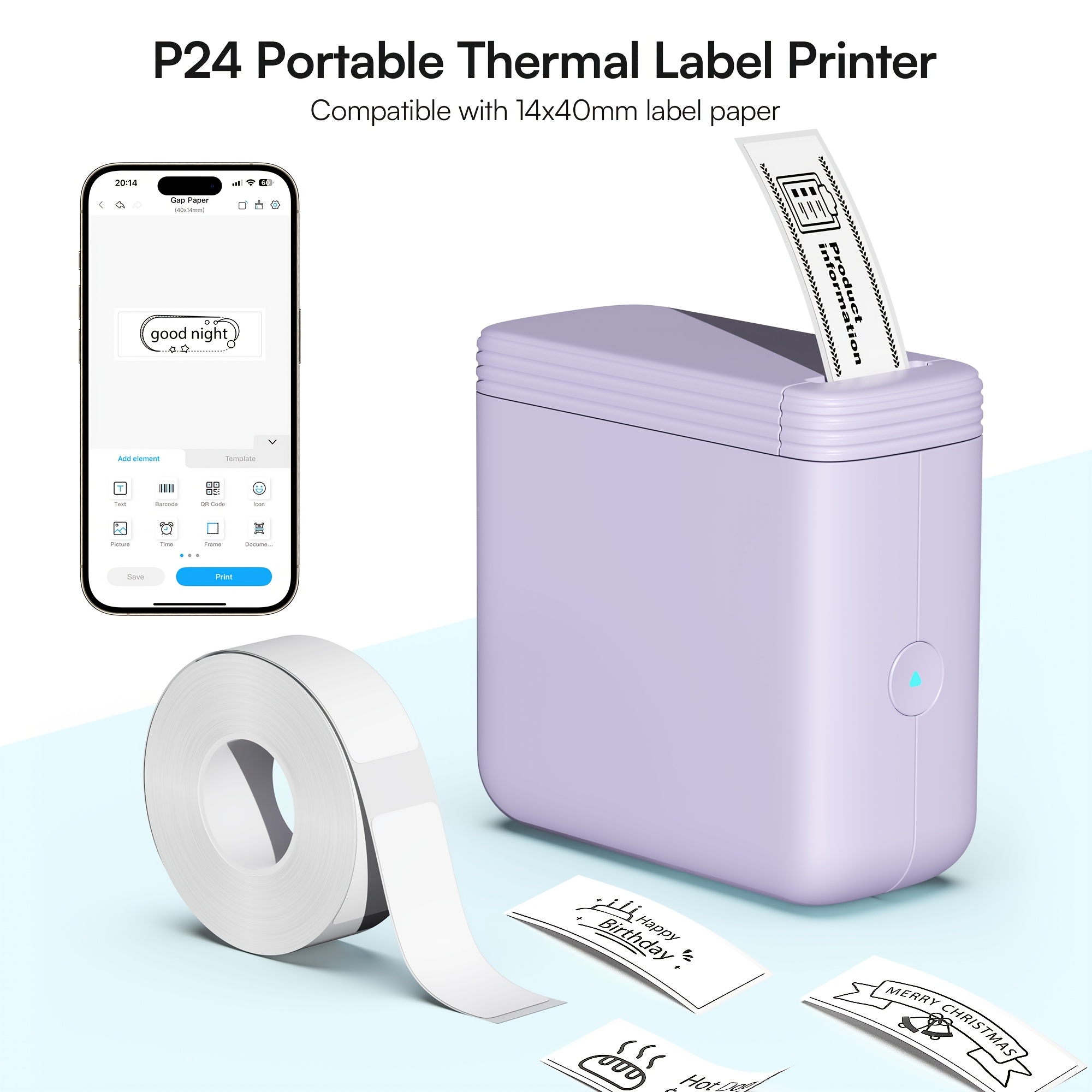 TEMU P24 Étiqueteuse avec 1 rouleau de papier d'étiquettes, imprimante d'étiquettes fil portable pour rangement, bureau, maison, mini étiqueteuse