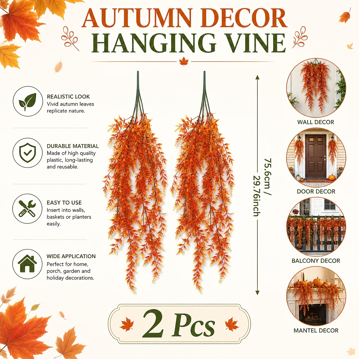 TEMU 2pcs - Autumn Thanksgiving Autumn-colored Wall Hangings, Home Decor Drapes, Yellow-orange And Natural Draping, Warm Harvest Style, Suitable For