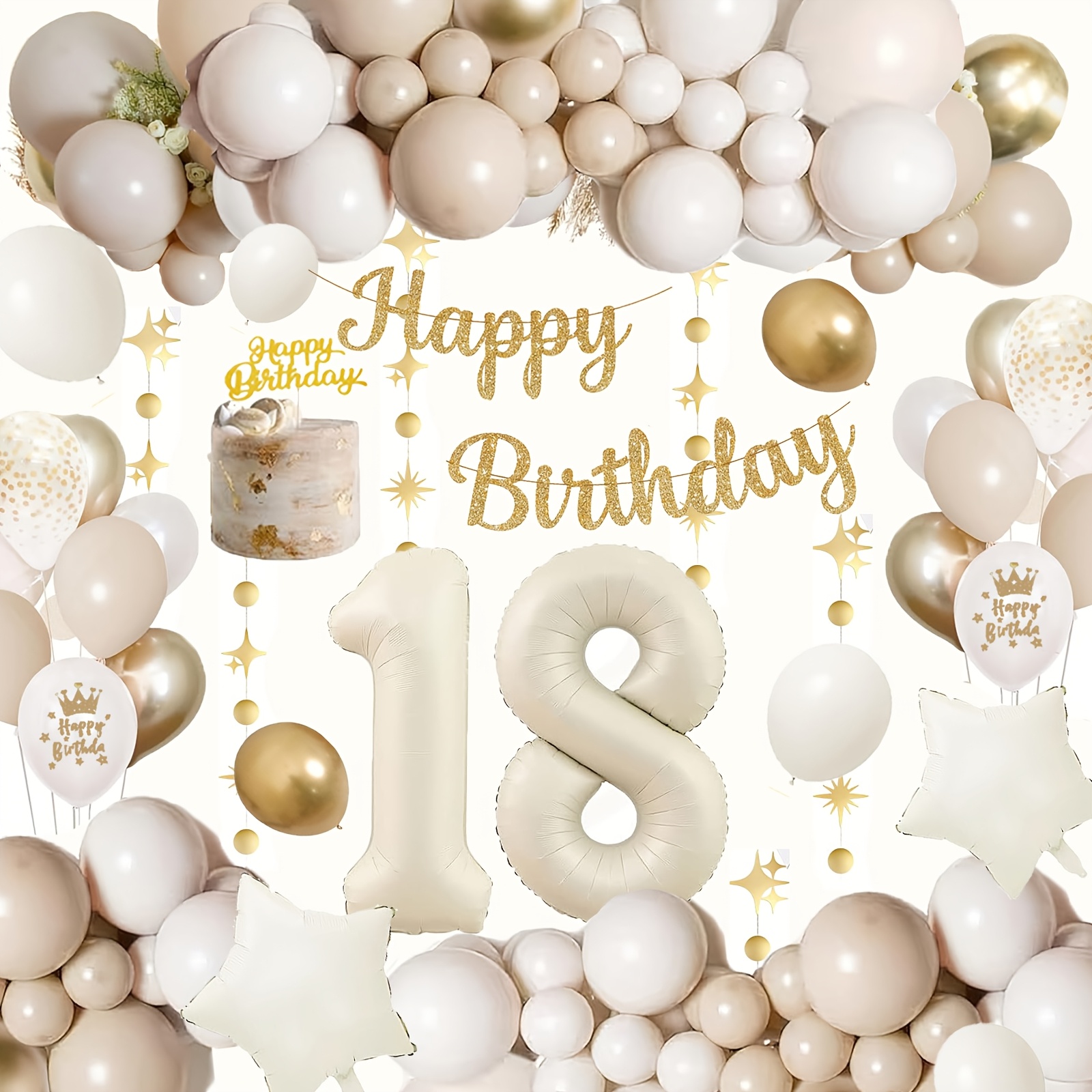 18th Birthday Decorations With Number 18 Balloon (32") & Star Balloon (18") - Number Balloons & Happy Birthday Banner Suitable For 18 Year Girl Boy Decor, Birthday Decorations