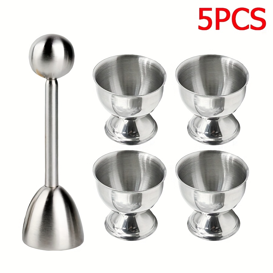 E-shop 3/5-teiliges Europäisches Eierschalenöffner-Set - (1 Eierschalenöffner aus Edelstahl und 2/4 Eierbecher aus Edelstahl), Eierwerkzeug-Set, für