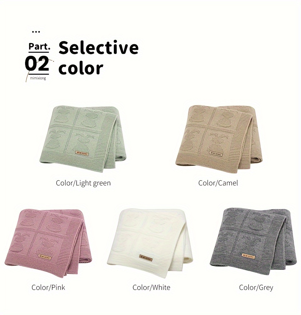 soft knit cable hollow out blanket versatile solid color throw for spring summer hand wash only   in khaki light green white details 1