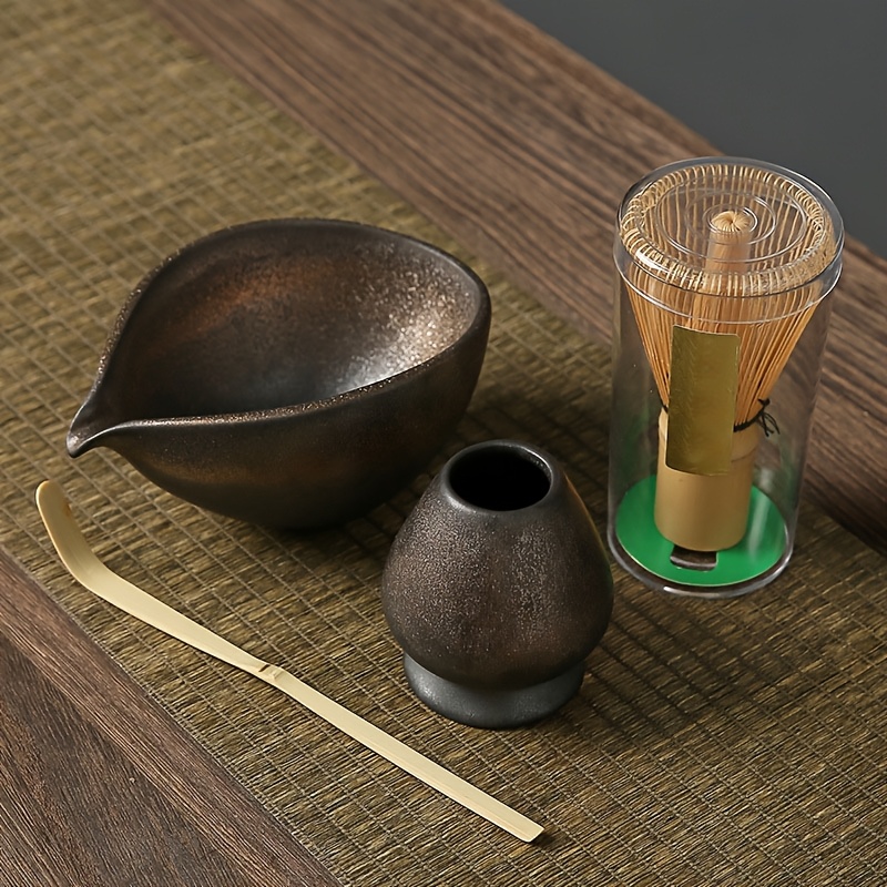 4pcs/set Matcha Bowl, Spoon, Tea Whisk, Perfect Gift For Ceremony, Traditional Decoration