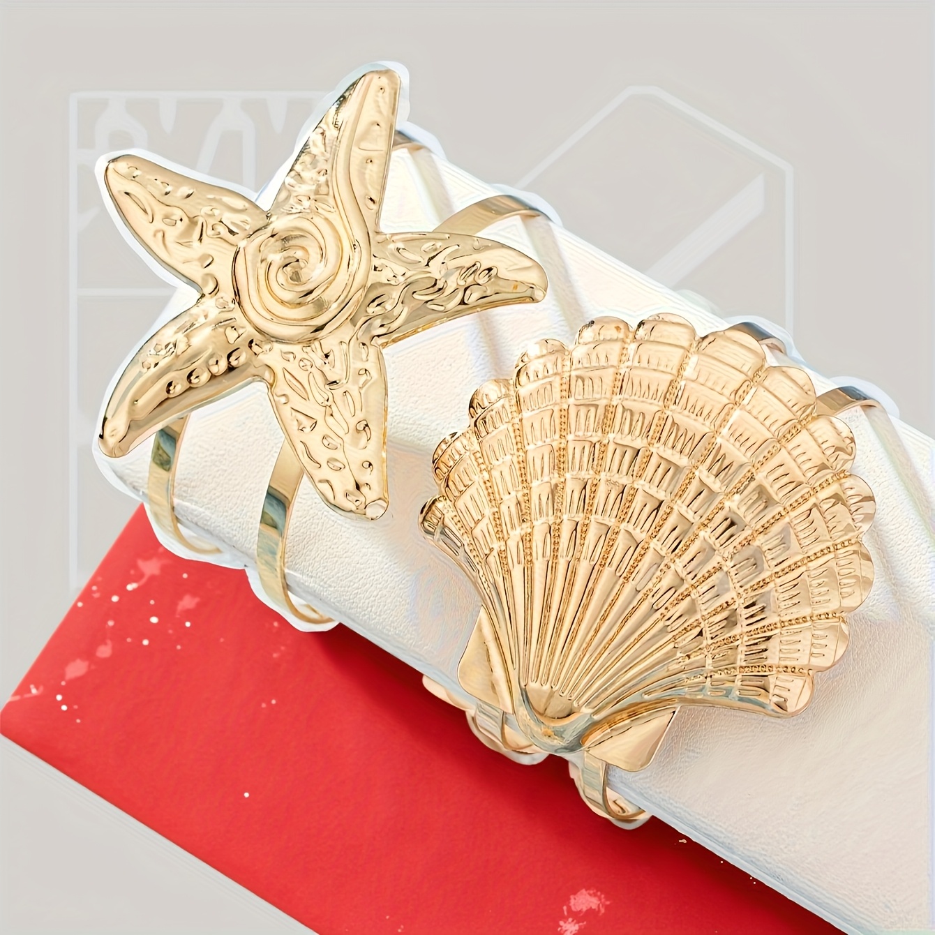 Nautical Starfish & Shell Bracelet Set Golden Tone Ocean Themed Ba