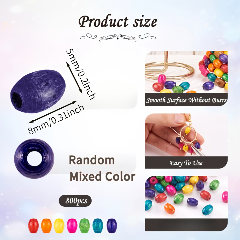 800pcs Colorful Random Mixed Color Oval Wood Beads, Egg Shaped Wood Beads, Beads And Bead Assortments, Dyed, 5x8mm, Hole: 2mm