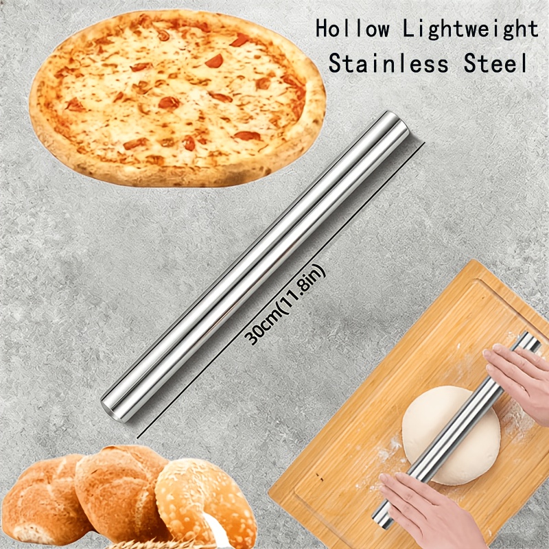 TEMU Reusable Stainless Steel Rolling Pins, Ideal For Baking, Rolling Sugar Paste, , Pies, Dumplings, , And Pizza Dough. Hollow Lightweight Stainless