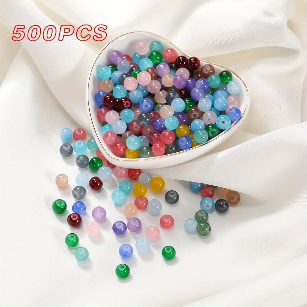

500pcs -colored Faux Jade Glass Round Beads, For Diy Necklace Bracelet Jewelry Making Accessories