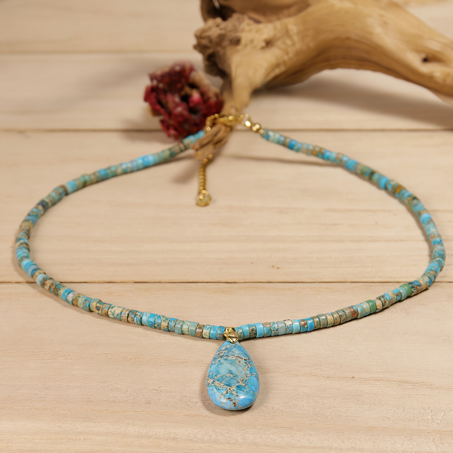 E-shop Natürlicher Neuer Herbst - Winter Bohemian Stil Türkis Perlen Choker: Exquisiter Türkis Tränenanhänger Perlenkette, Ideal für Geschäftsanlässe,