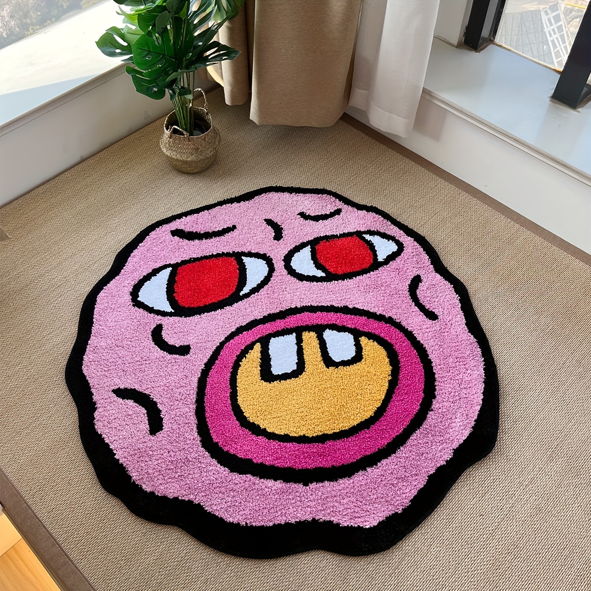 

1pc, Cherry Bomb Rug Pink Handmade Tufted Carpet Room Decor Kawaii Rug Small Rugs For Bedroom Cartoon Circle Punch Needle Rug