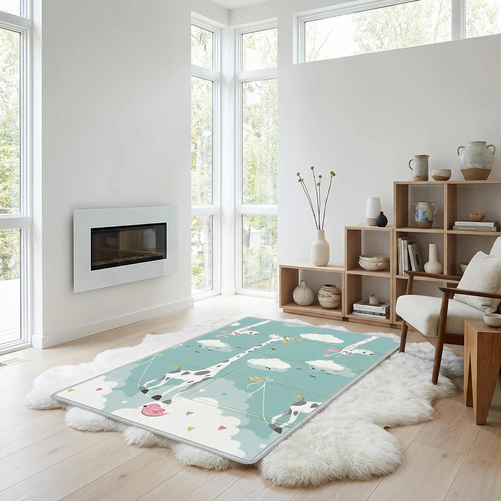 Extra Large Double-Sided Baby Play Mat with Giraffe & Animal Print