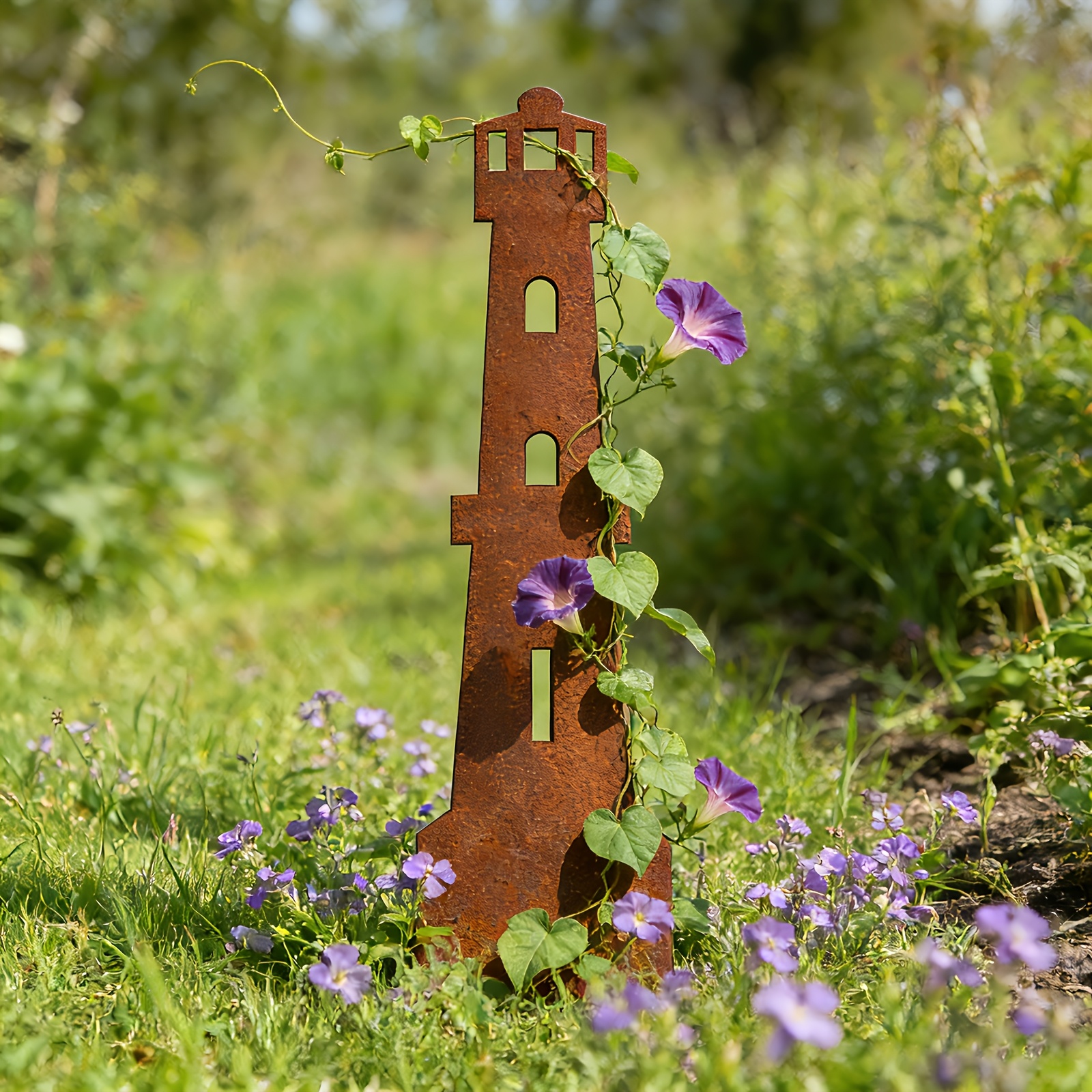 TEMU 【2d Flat】 [2d Flat] Retro Rust-colored Lighthouse Silhouette Ground Plug, Weather-resistant Coastal Nautical Style Courtyard Decor, Outdoor Lawn