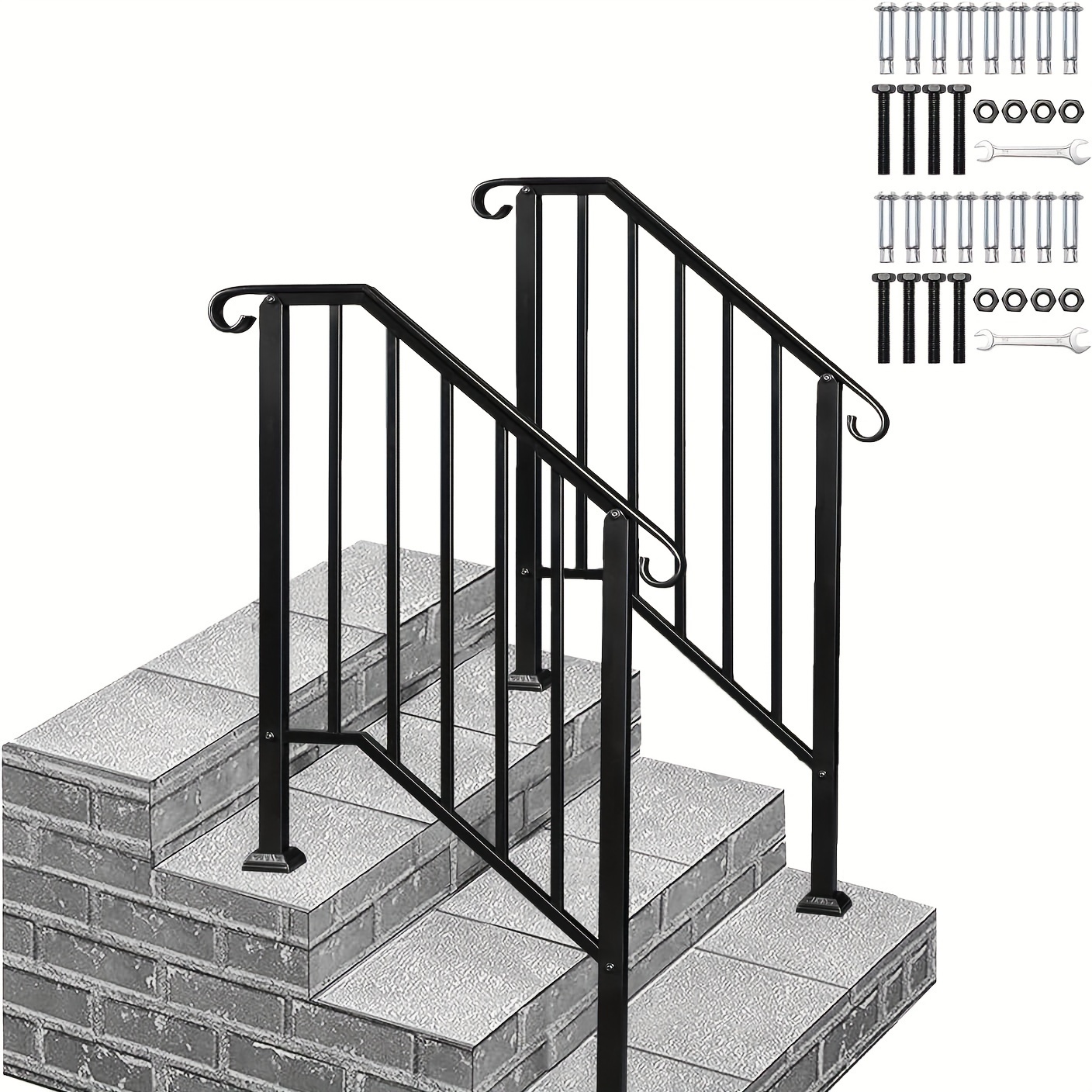 

Antsku 2 Pack 3 Step Handrails For Outdoor Steps, Wrought Iron Stair Railing Fits 2 Or 3 Steps, Metal Hand Rail, Staircase Handrails For Concrete, Porch, Deck, Exterior Steps, Black