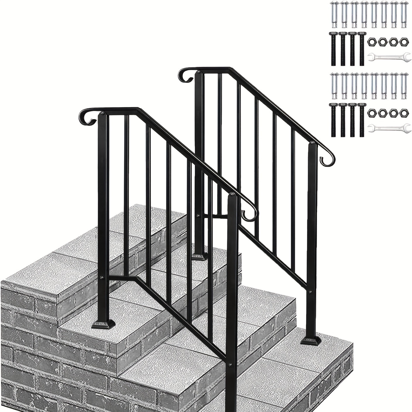 

Antsku 2 Pack 3 Step Handrails For Outdoor Steps, Wrought Iron Stair Railing Fits 2 Or , Metal Hand Rail, Staircase Handrails For Concrete, Porch, Deck, Exterior Steps, Black