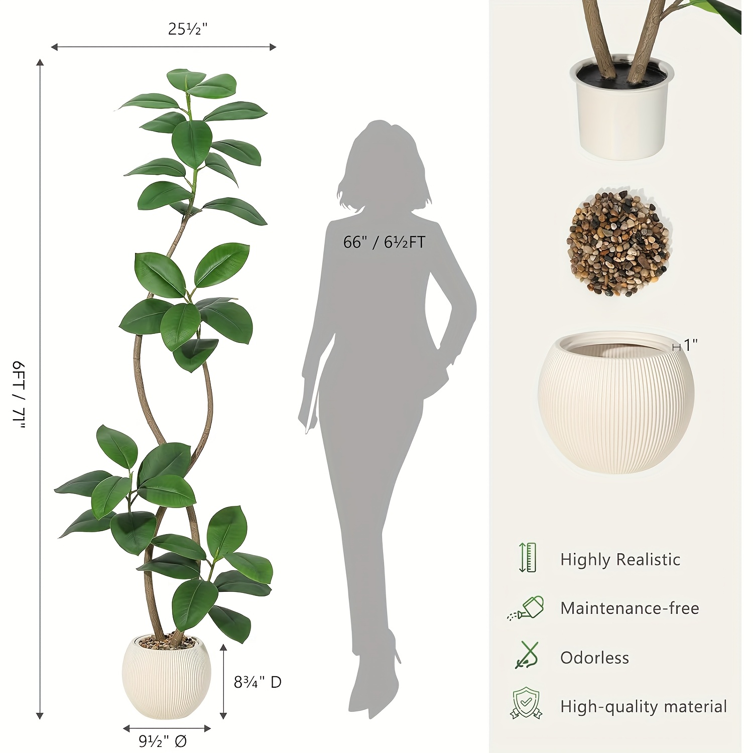 TEMU Tall Artificial Tree Resin Planter And , Designed For Indoor Decoration, Resembling A Tropical Plant With A Realistic Touch