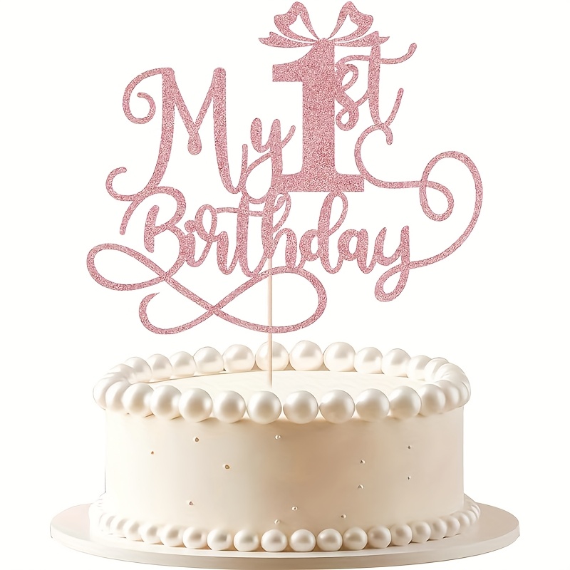 1pc Pink My 1st Birthday Cake Decoration - Glitter First 1st Birthday Party Cake Decoration Supplies, Halloween, Christmas