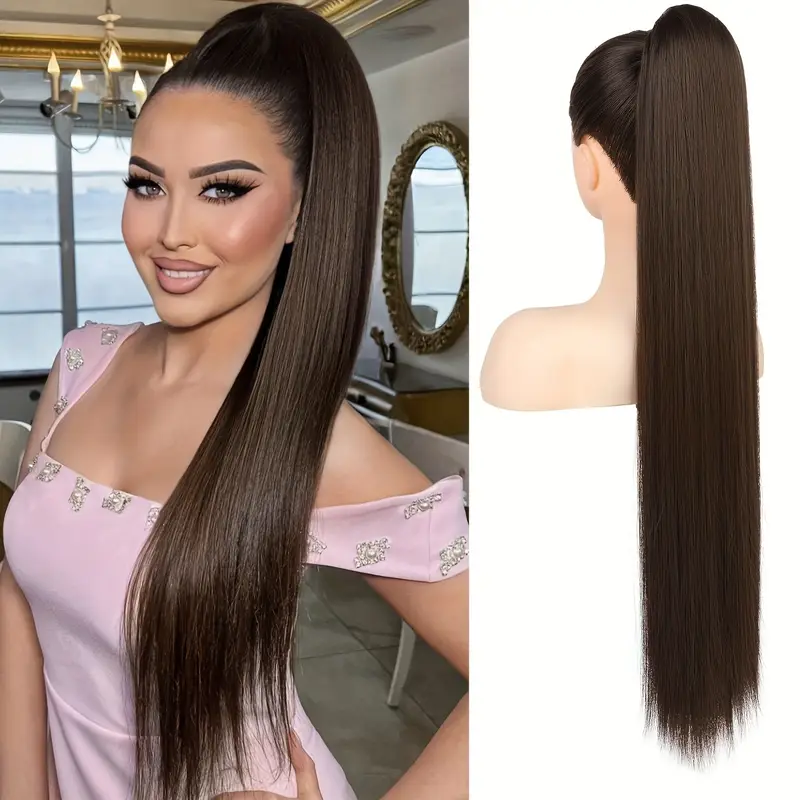 36inch long ponytail hair extensions 36 inch long straight drawstring ponytail synthetic ponytail in hair extensions ponytail womens daily wear wear halloween christmas details 1