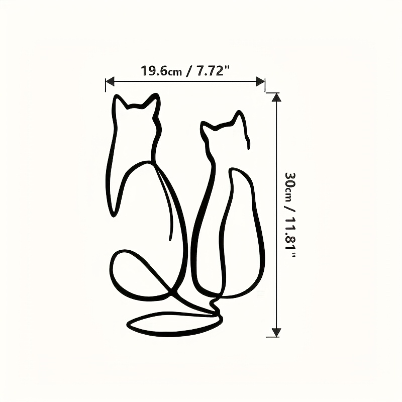 Image of 1pc Retro Minimalist Metal Cat Wall Art - Geometric Two- Drawing, Animal Mural Suitable For, Room & Modern Decor - Metal Wall Hanging With Cat-themed Artwork