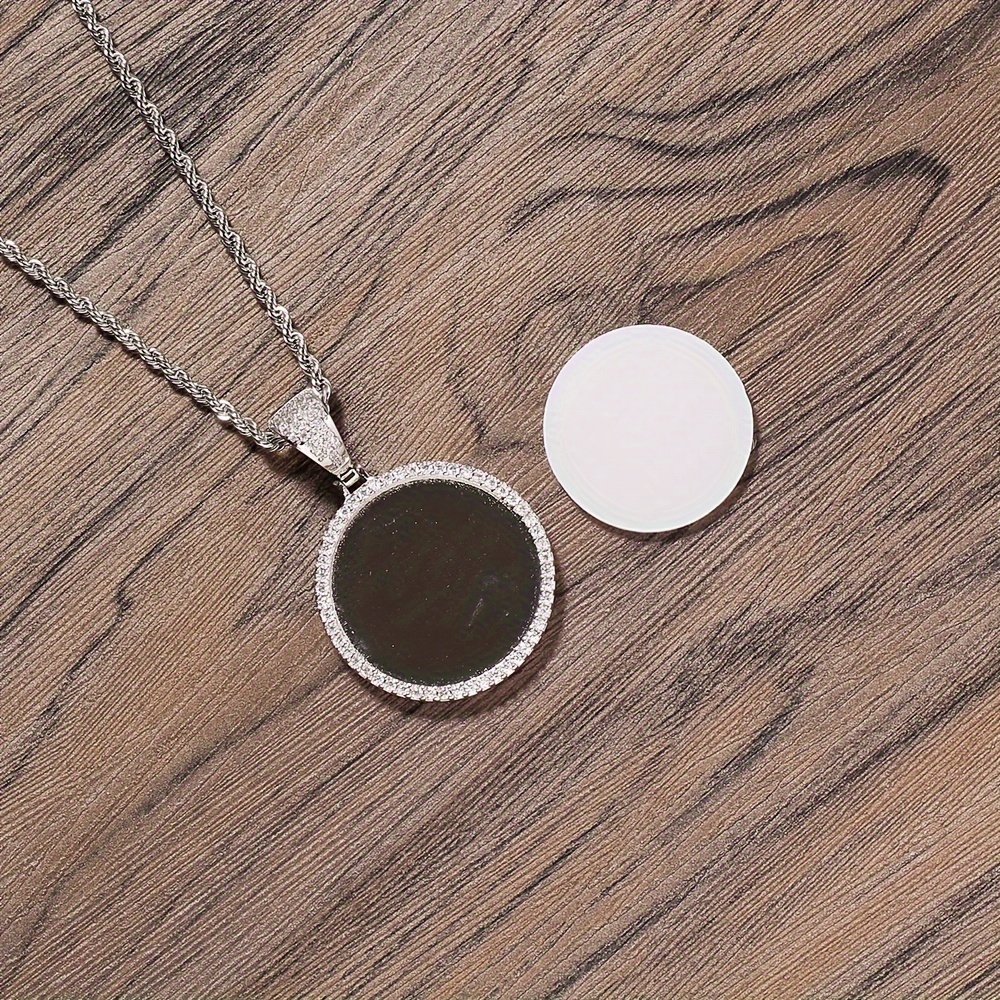 TEMU Hip Hop Ice Synthetic Zirconia Photo Frame Pendant Necklace Men And Women Trendy Anniversary Jewelry Couple Gift