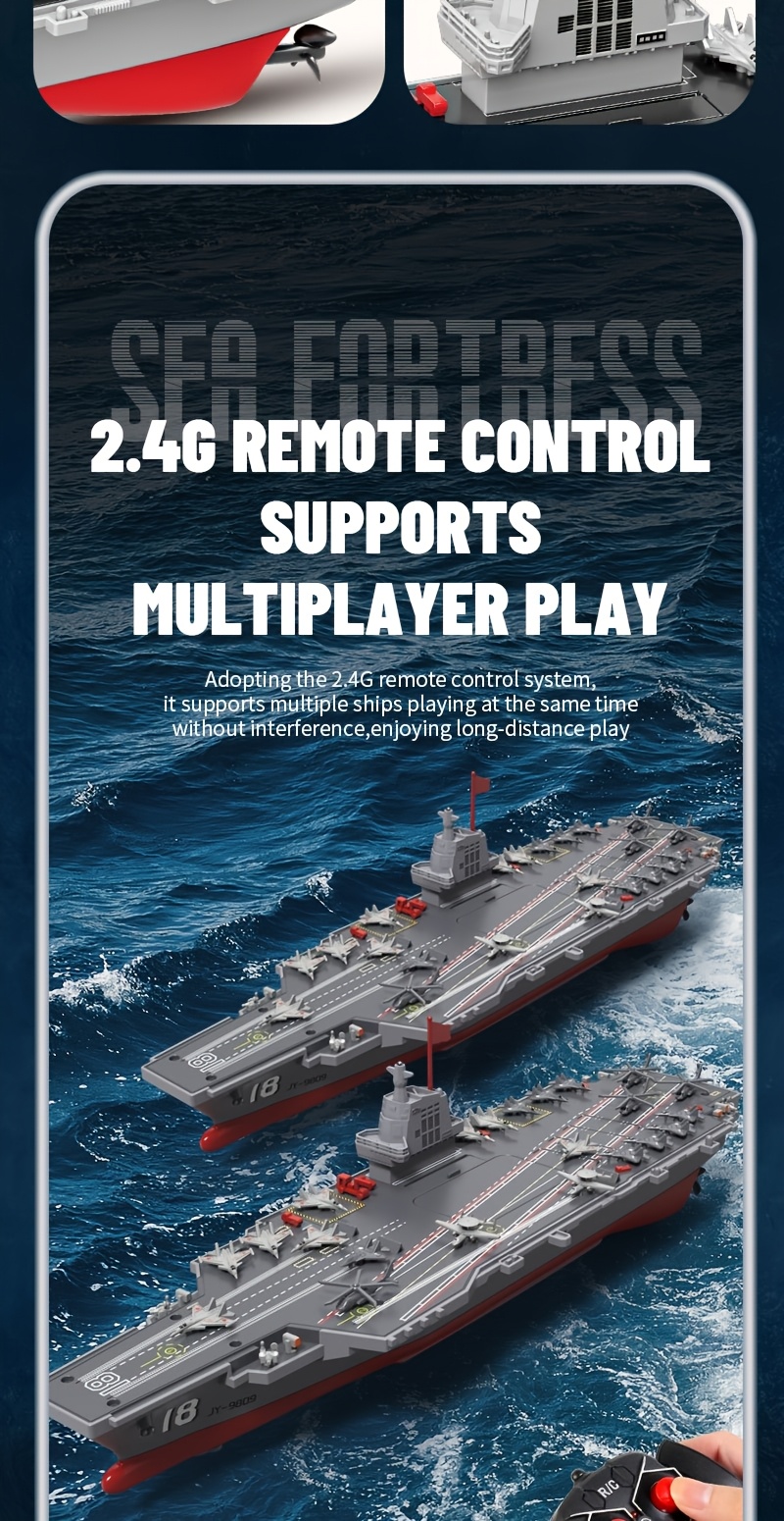 2025 1:48 RC Tactical Carrier Ship - Water-Activated Control with Modular Assembly System & Auto-Sensing Tech, Smart Battery Alert & Interchangeable Parts for Pool/Lake Battles