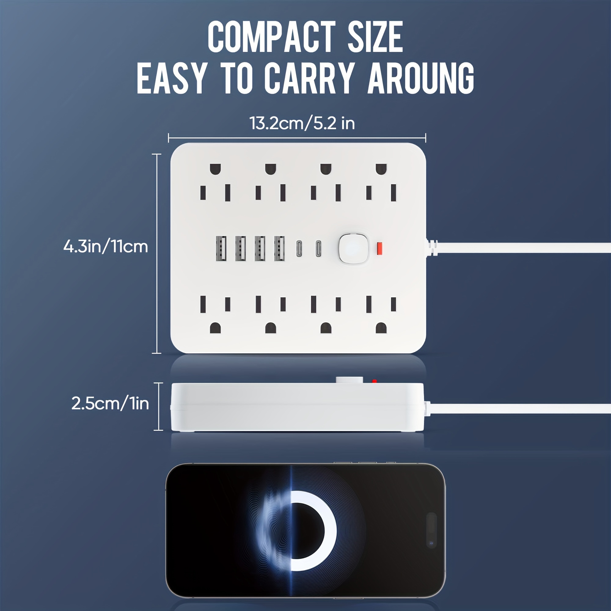 1 pc multi functional power strip with switch and protection equipped with 8 power outlets 4 usb and 2 type c 14 in 1 power outlet for office home and travel in black and white details 5