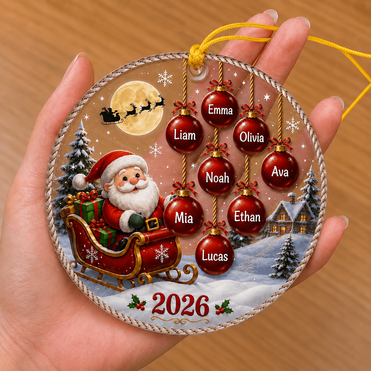 TEMU 2d Flat Personalized Custom Name Christmas Ornaments 1 Names Acrylic Round Pendants Diameter 13.5cm Thickness 0.3cm Christmas Tree Decoration