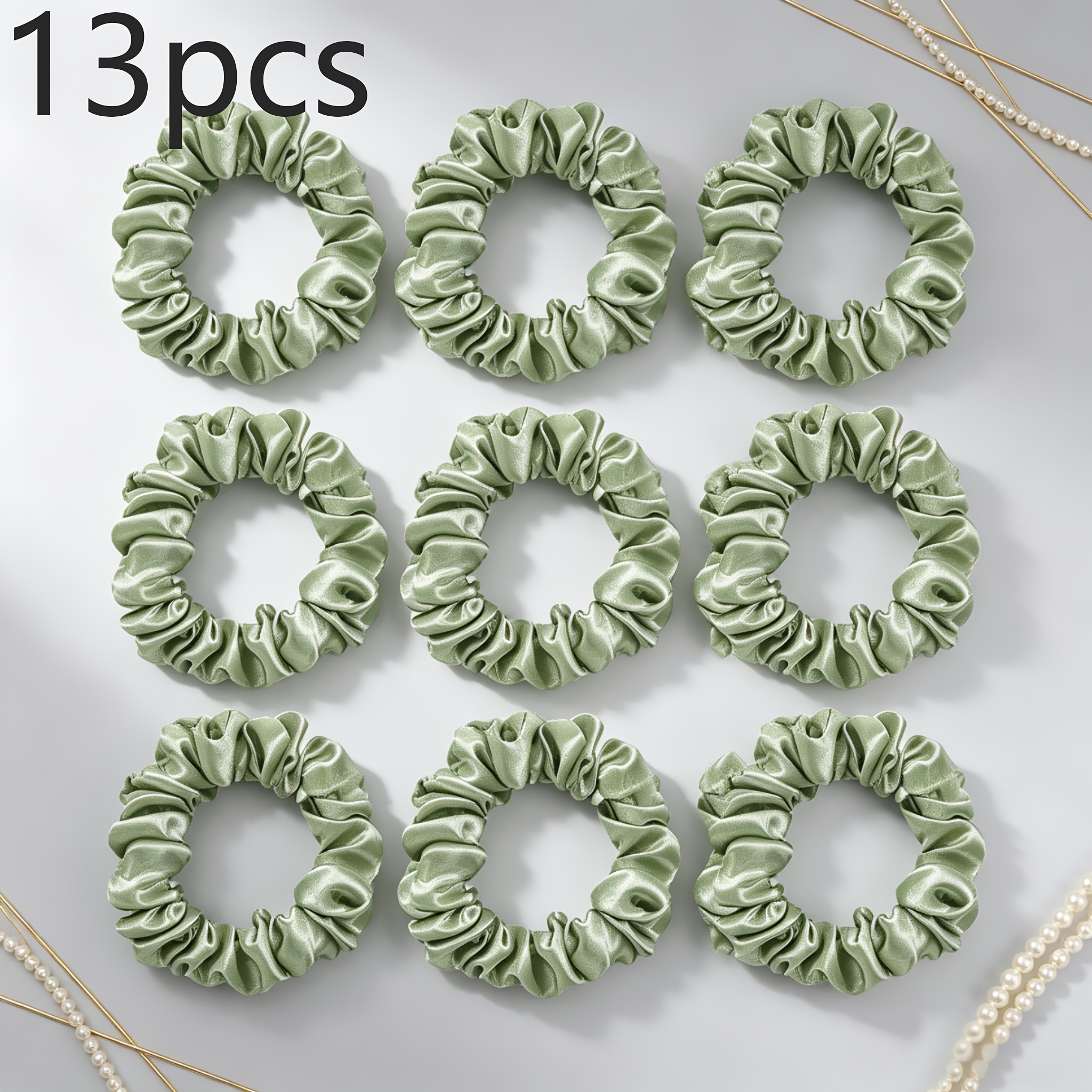 TEMU 13pcs Set Of Premium Minimalist Pleated Small Hair Ties For Daily Wear, Office, Travel, And Dates, For A Relaxed High-low Ponytail Or Bun