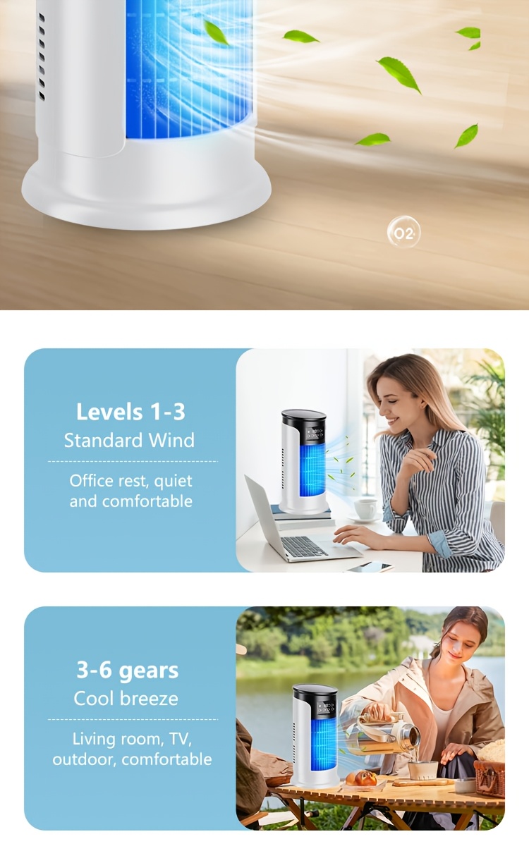 Portable 3-in-1 Water-cooled Air Conditioner with Two Ice Packs, Equipped with a Humidifier, Featuring Dazzling LED Lights and a Fan. Built-in USB Cooling Unit with a 450ml Large-capacity Water Tank, Supports 6-speed Wind Adjustment, and Adjustable