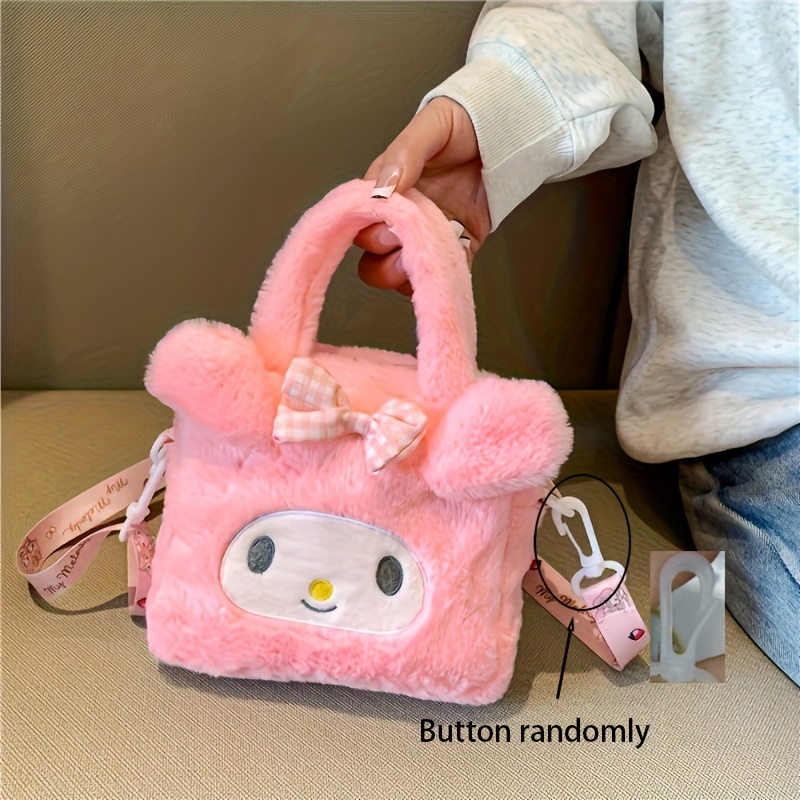 Image of (styles By Color) Hello Kitty, Kuromi & My Melody Plush Hug-able Handbag/handbag - Pink/purple/peach Purse With Adjustable Strap, Zipper Closure, Cute Doll-like Accessory For & Parties