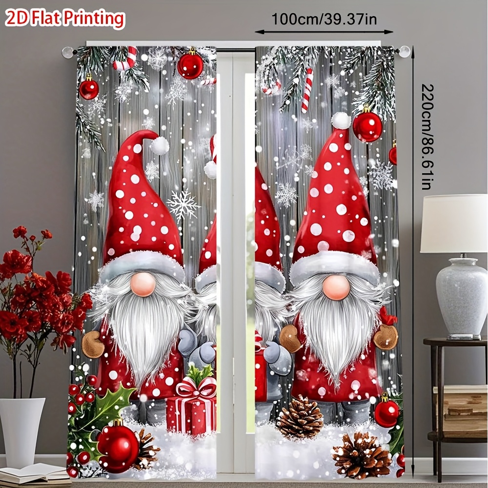 TEMU 2D Plat - 2D Plat - 2 pièces 2D Plat Impression Noël Gnome Décor Neige Rideau Passe-, Léger et Fluide, Parfait pour Créer une dans et , Parfait
