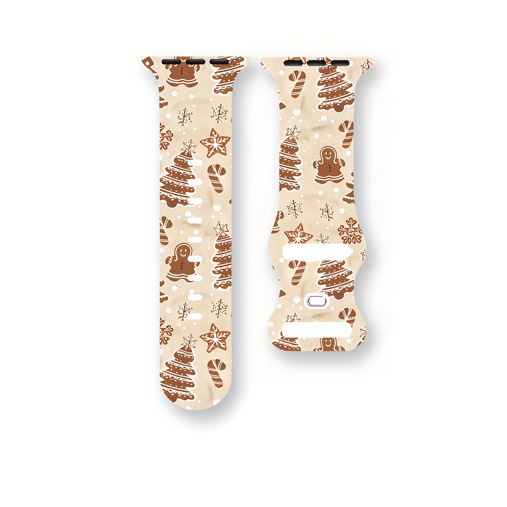 TEMU Christmas-themed Silicone Watch Band Designed For Iwatch, Featuring Gingerbread For Man And Christmas Tree Elemen&, Soft And Comfortable.