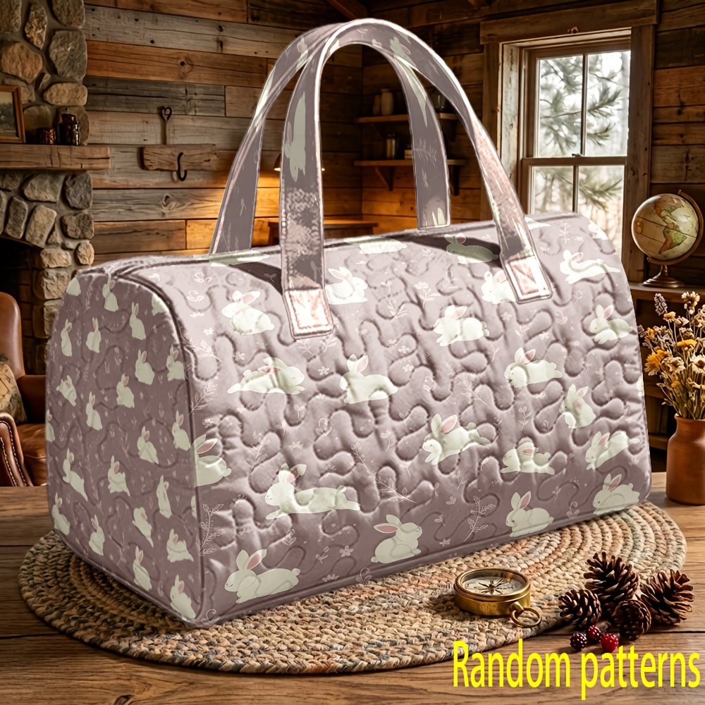 item picture quilted   large capacity portable duffel tote bag womens handbags 1pc random pattern halloween and christmas suitable for travel overnight gym weekend vacation cute rabbit   carry bag for daily outing