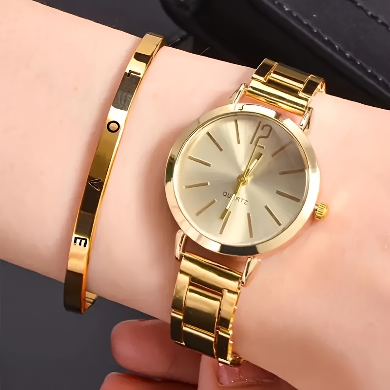 2pcs womens fashion watch and shiny   set stainless steel strap   alloy case quartz electronic movement pointer display precise elegant womens watch perfect gift for girlfriend on valentines day ramadan birthday