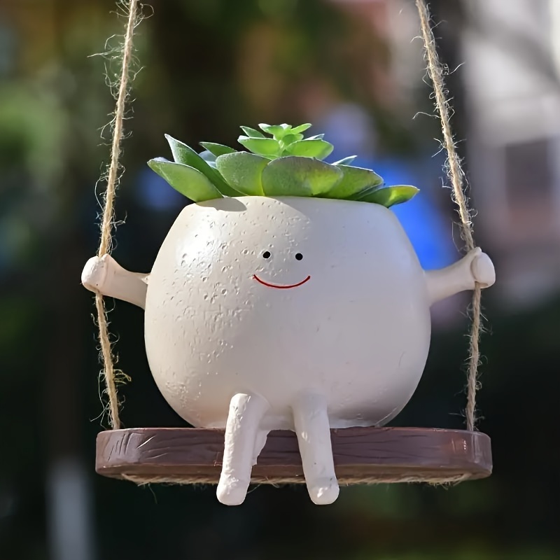 

1pc, Cute Succulent Planter, Swing Face Hanging Planter, Wall Decor Hanging Head Planter, Unique Resin Flower Pot For Home Balcony Landscape Arrangement