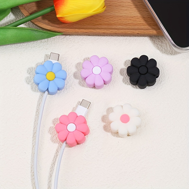 

1pc Floral Silicone Charging Cable Protector, Anti-breakage & Stain Resistant Biter, Compatible With Iphone & Type-c - Cable Accessory